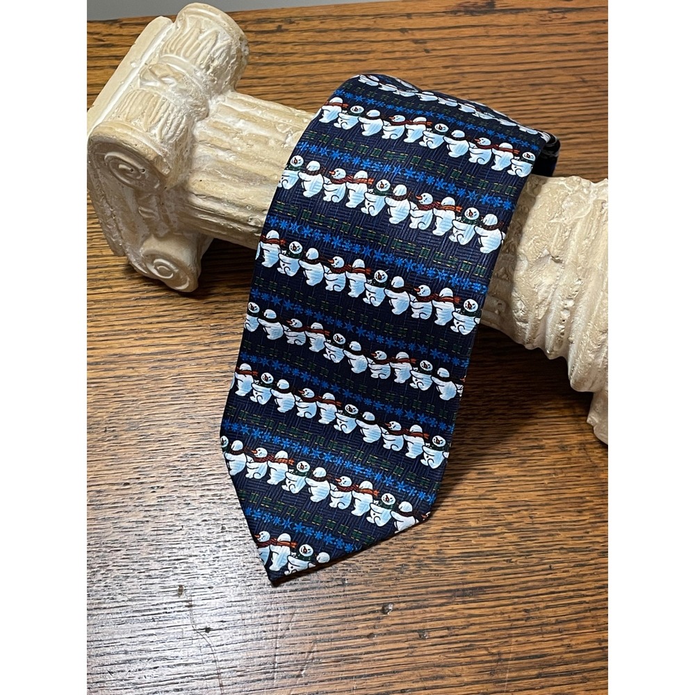 Addiction Mens Navy Snowman Conga Dance Fun Holiday Christmas Necktie